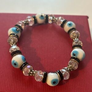 Evil Eye Blue and Silver Beaded Bracelet